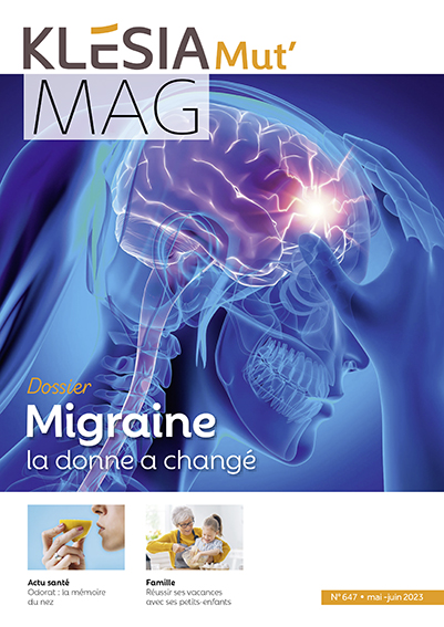 couverture du KLESIA Mut’Mag n° 647 – Dossier "Migraine, la donne a changé"